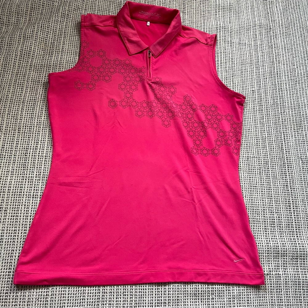 NIKE Golf Pink Dri-fit Sleeveless Quarter Zip Athletic Top with Geometric Design